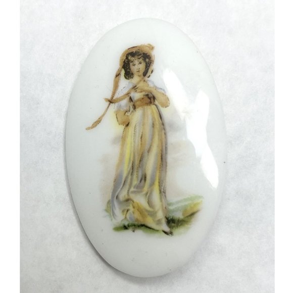 Vintage White Porcelain Lady Brooch Pin